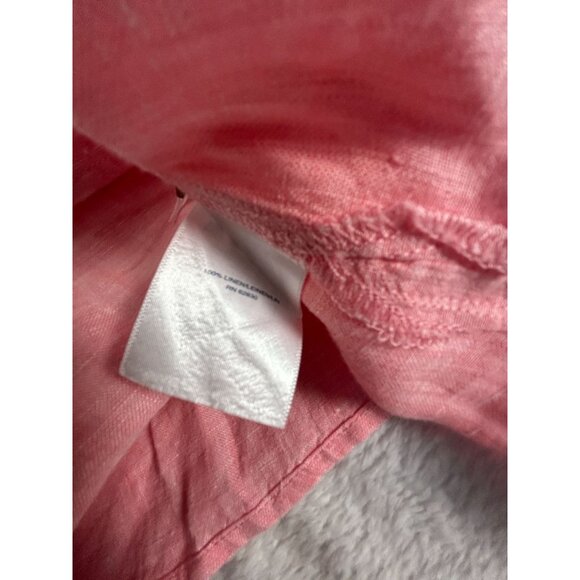 Lands End Womens Plus Size 2X 20W-22W Pink Linen Button-Down Shirt Roll Sleeves - Picture 4 of 8